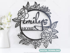 Personalized Flower Frame Monogram Decorative Name Sign Metal Wall Art Hanging Outdoor Plaque Laser Cut | SVG, DXF |#140| VectorPort