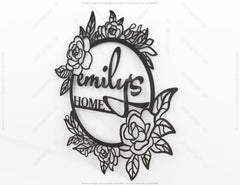 Personalized Flower Frame Monogram Decorative Name Sign Metal Wall Art Hanging Outdoor Plaque Laser Cut | SVG, DXF |#140| VectorPort