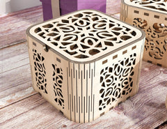 Floral Design Decorative Wooden Gift box laser cut jeweler case Wedding Love vector model Glowforge cut file |#U140| VectorPort