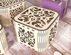 Floral Design Decorative Wooden Gift box laser cut jeweler case Wedding Love vector model Glowforge cut file |#U140| VectorPort