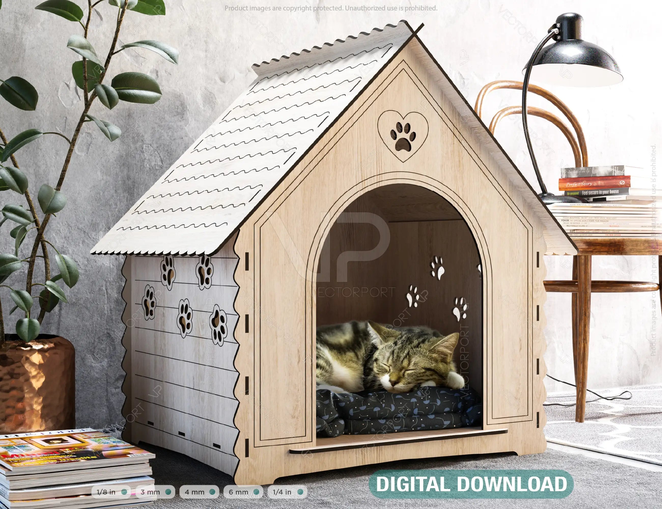 Cute Cat House Laser cut vector plans Pet House SVG files Instant download cnc template laser cut | SVG, DXF |#141| VectorPort