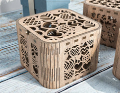 Heart Leaves Decorative Wooden Gift box laser cut jeweler case Wedding Love vector model Glowforge cut file |#U141| VectorPort