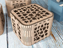 Heart Leaves Decorative Wooden Gift box laser cut jeweler case Wedding Love vector model Glowforge cut file |#U141| VectorPort