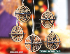 New Year 2023 Tree Bauble Wood 3D Laser Cut Christmas Ball Ornament Round Set Tree Decorations laser cut SVG Glowforge |#U142|