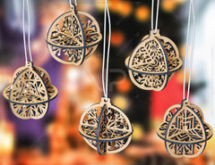 New Year 2023 Tree Bauble Wood 3D Laser Cut Christmas Ball Ornament Round Set Tree Decorations laser cut SVG Glowforge |#U142| VectorPort