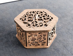 Hexagon Laser Cut Decorative Wooden Gift box Wedding favour laser cut jeweler case | SVG, DXF, AI |#144| VectorPort