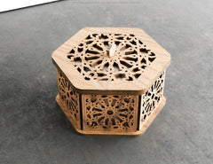 Hexagon Laser Cut Decorative Wooden Gift box Wedding favour laser cut jeweler case | SVG, DXF, AI |#144| VectorPort