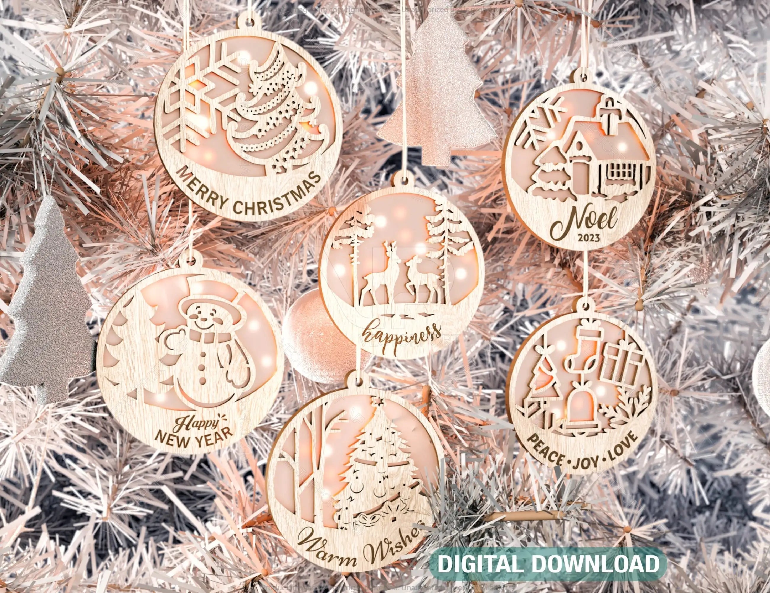 Customizable Christmas balls Tree Decorations Craft Hanging Bauble wood carving stencil laser cut templates Digital Downloads |#U146| VectorPort