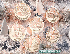 Customizable Christmas balls Tree Decorations Craft Hanging Bauble wood carving stencil laser cut templates Digital Downloads |#U146|