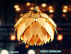 Lotus Shape Hanging Wooden Ceiling Lamp chandelier Pendant light template svg laser cut plywood| SVG, DXF, AI |#147|