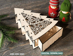 Christmas Tree Decorative Wooden Gift box Tree Shape laser cut jeweler case Digital Download SVG cut file |#U148|