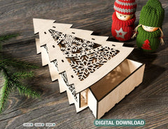 Christmas Tree Decorative Wooden Gift box Tree Shape laser cut jeweler case Digital Download SVG cut file |#U148| VectorPort