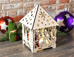 Christmas Candle Holder Decorations Wooden House Laser Cut Night Light Lamp Table Tea light SVG |#U150|