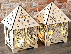Christmas Candle Holder Decorations Wooden House Laser Cut Night Light Lamp Table Tea light SVG |#U150| VectorPort