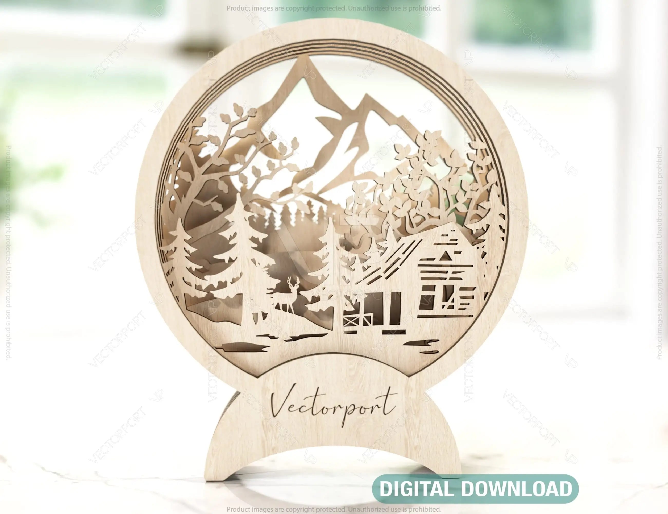 Christmas Wood Decorative New Year Wooden House Vector Plan DIY Scene Multilayer |SVG |#U151| VectorPort