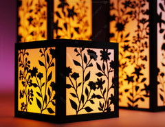 Papercut Floral Lantern Candle Holder SVG Laser Cut Lamp Tea light template Files |#153|