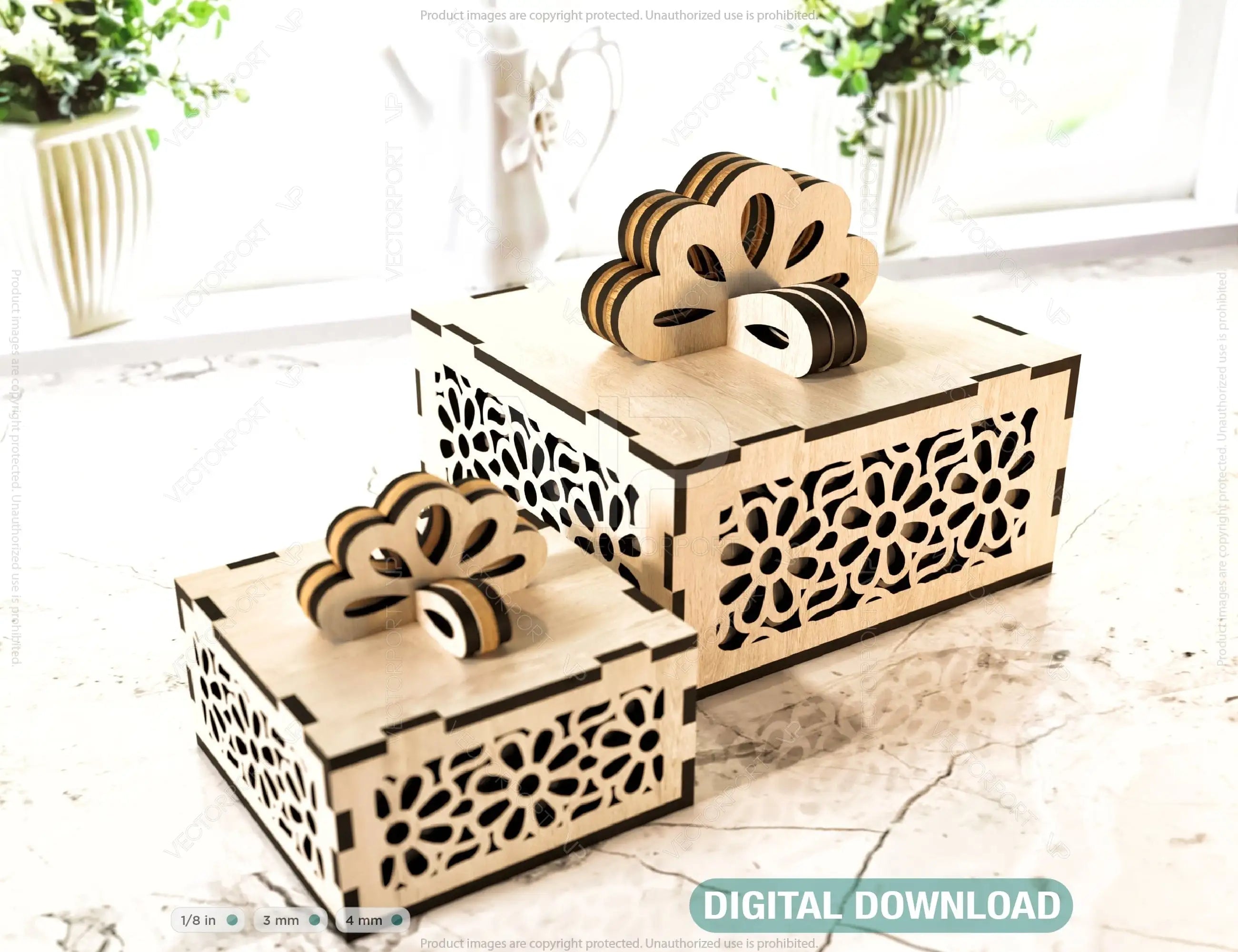Cute Gift Box with Ribbon Decorative Wooden laser cut jeweler case Wedding Love Ring box vector model Digital Download |#U154| VectorPort