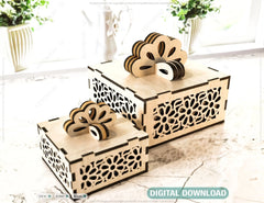 Cute Gift Box with Ribbon Decorative Wooden laser cut jeweler case Wedding Love Ring box vector model Digital Download |#U154|