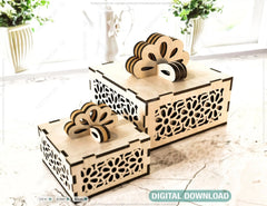 Cute Gift Box with Ribbon Decorative Wooden laser cut jeweler case Wedding Love Ring box vector model Digital Download |#U154| VectorPort