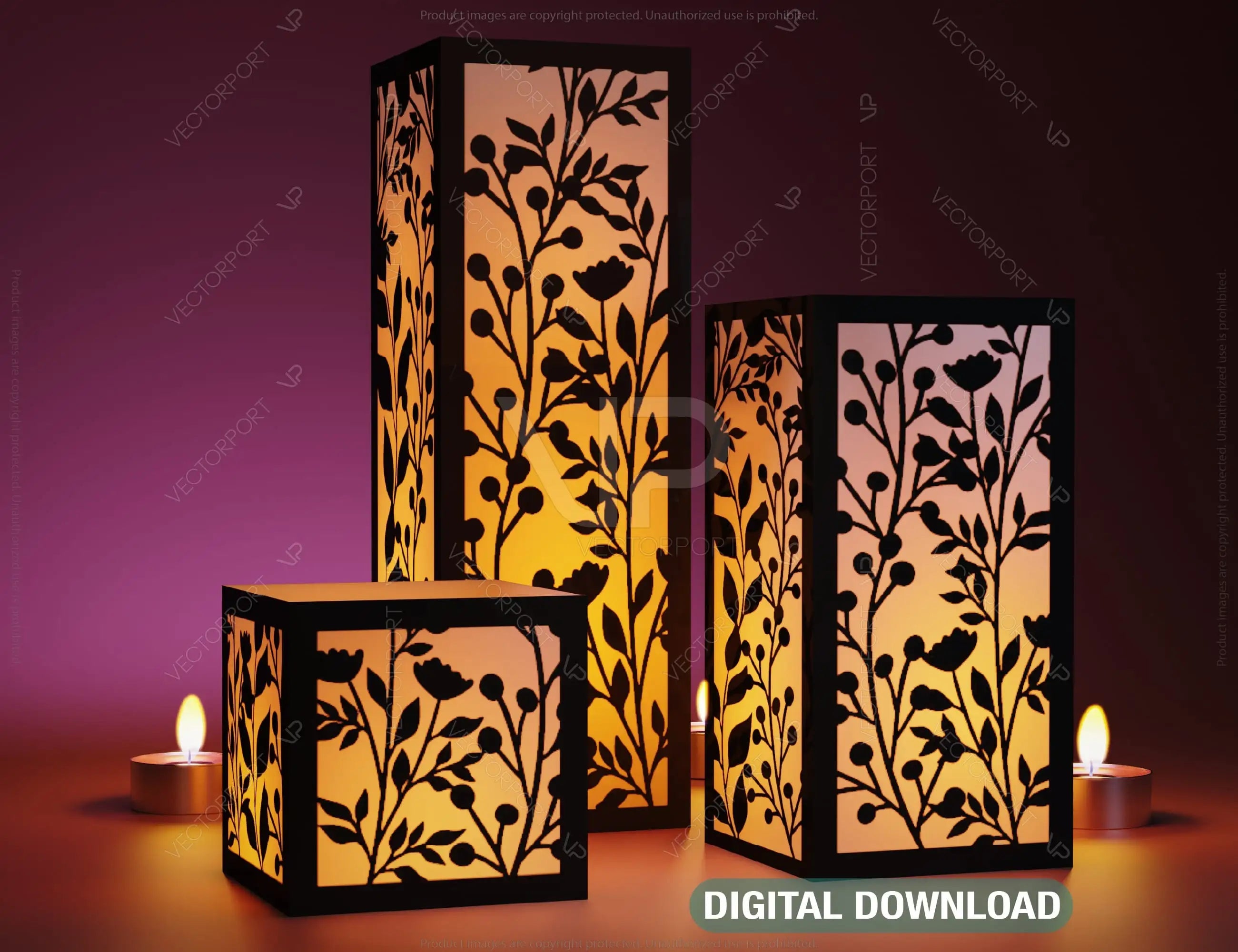 Papercut Floral Lantern Candle Holder SVG Laser Cut Lamp Tea light template Files |#155| VectorPort