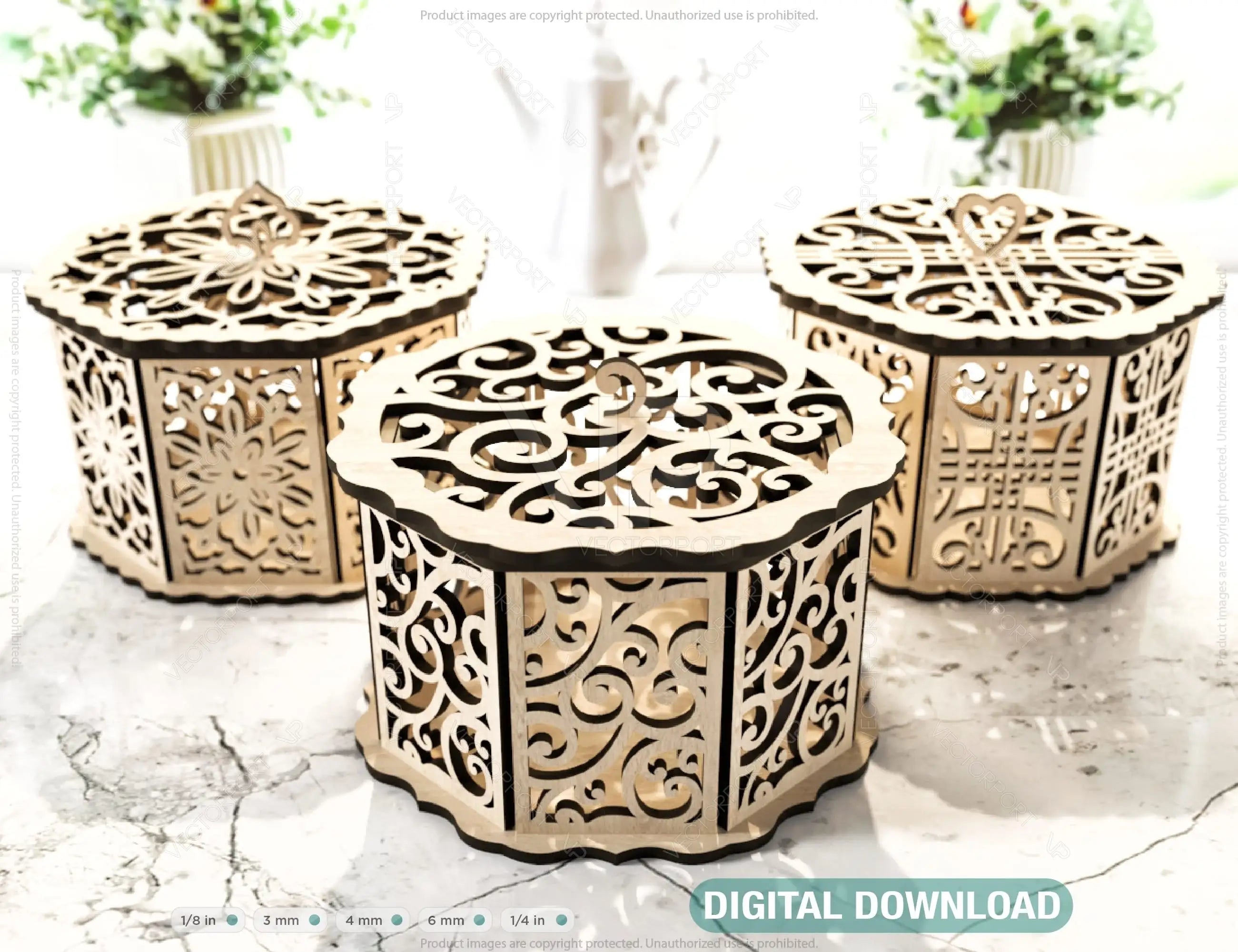 Hexagonal Decorative Wooden Gift box Laser cut jeweler case Favor Box Digital Downloads | SVG |#U156| VectorPort
