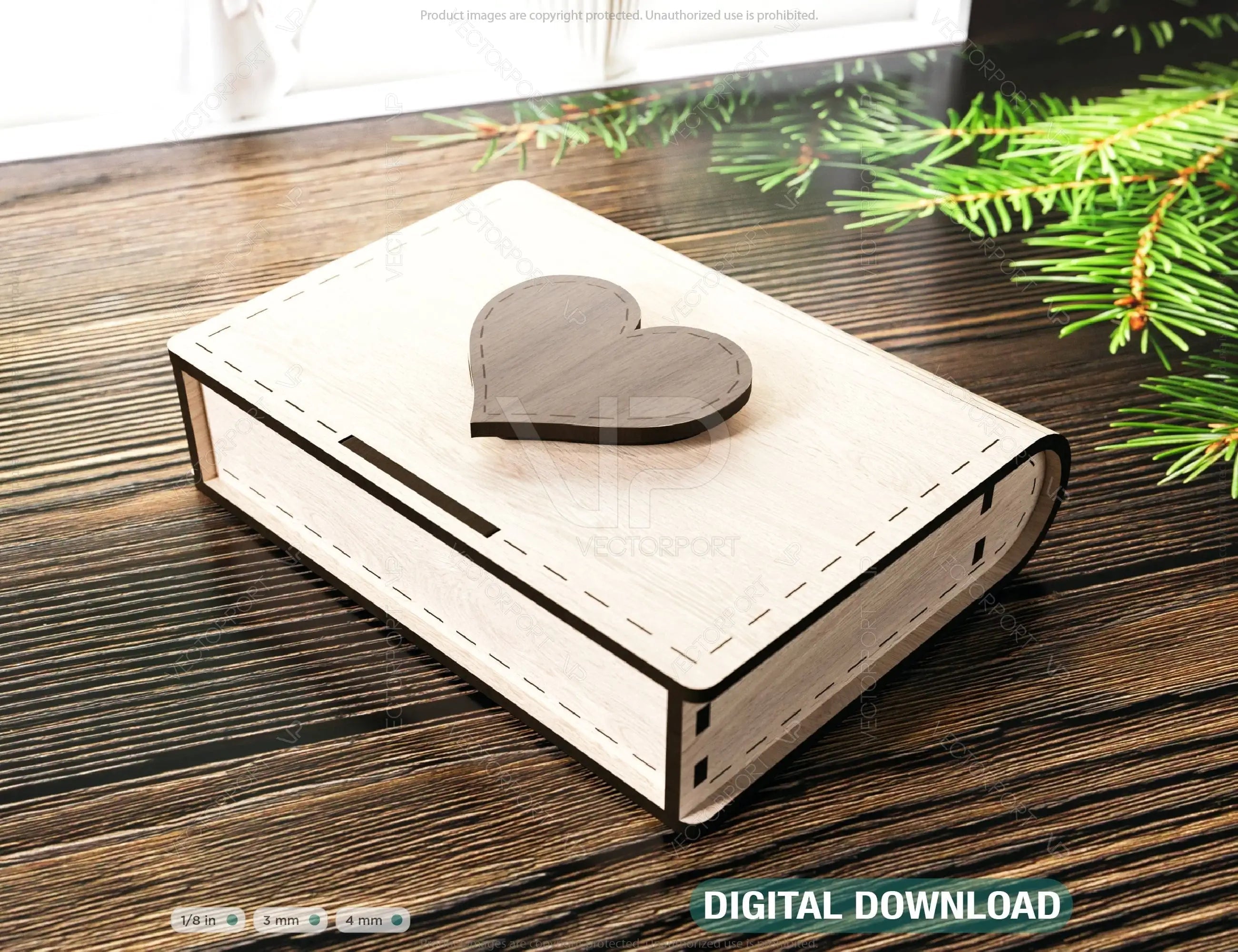 Book Shape Wooden Gift Box with lock Laser cut Card Case Favor Box Digital Downloads | SVG |#U157| VectorPort
