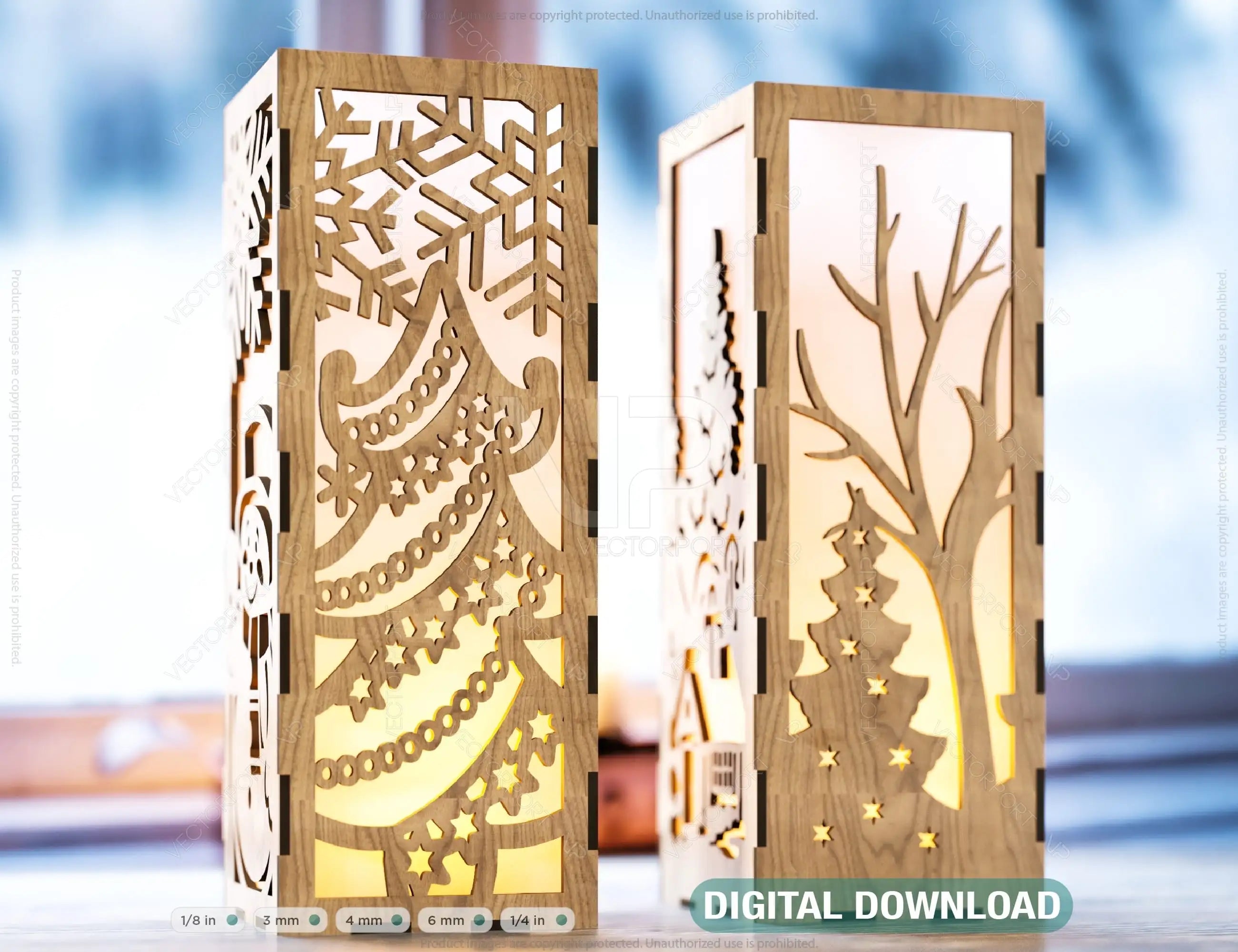 Christmas Decorative Wooden table Lamp Lantern New Year Candle Holder Laser Cut Tea light SVG Cut Plan |#U158| VectorPort