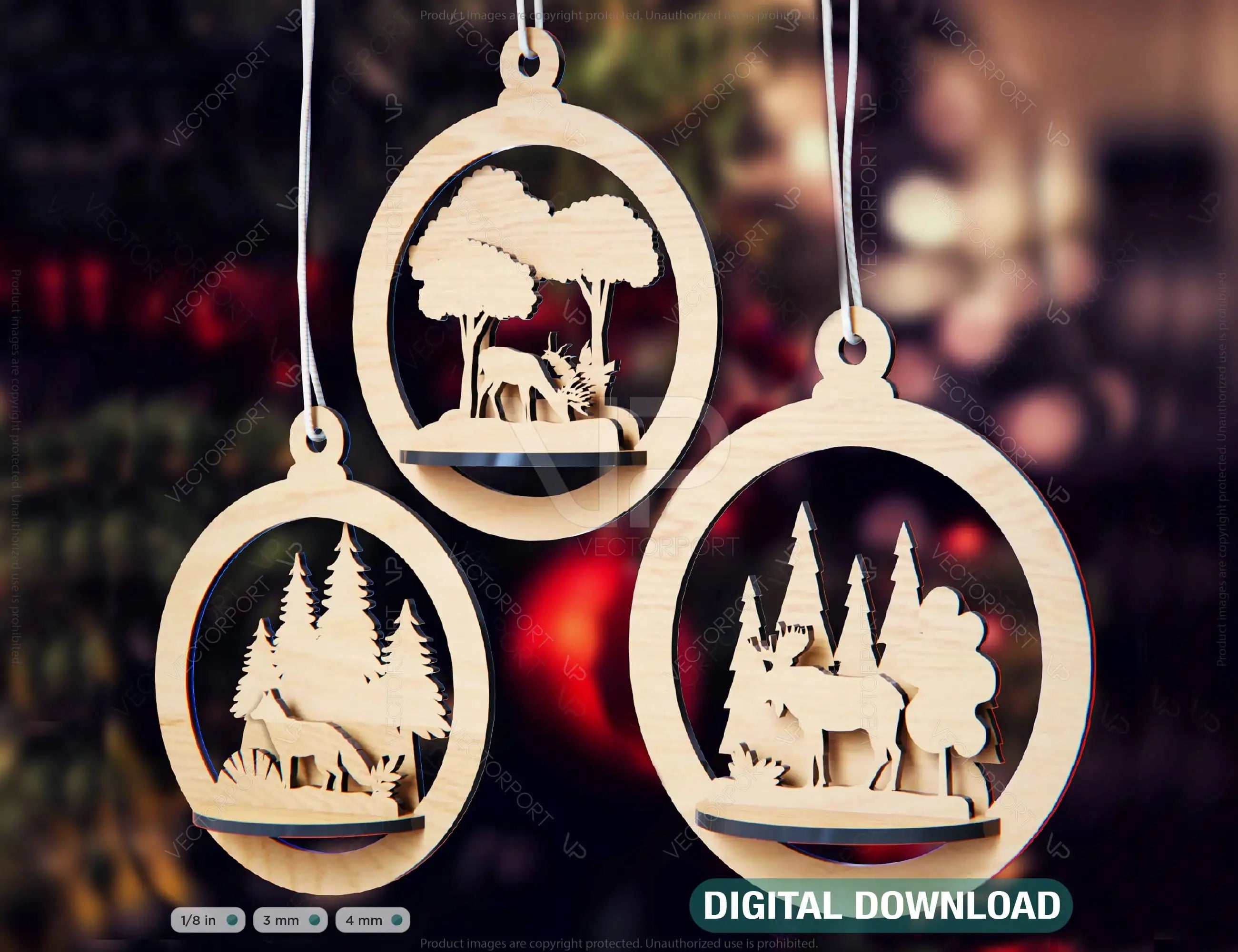 Tree Bauble Wood 3D Laser Cut Christmas Ball Ornament Round Design set Tree Decorations lasercut SVG Cricut Glowforge |#159| VectorPort