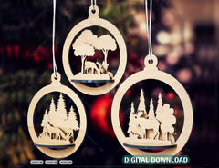 Tree Bauble Wood 3D Laser Cut Christmas Ball Ornament Round Design set Tree Decorations lasercut SVG Cricut Glowforge |#159| VectorPort