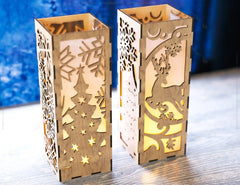 Christmas Decorative Wooden table Lamp Lantern New Year Candle Holder Laser Cut Tea light SVG Cut Plan |#U159|