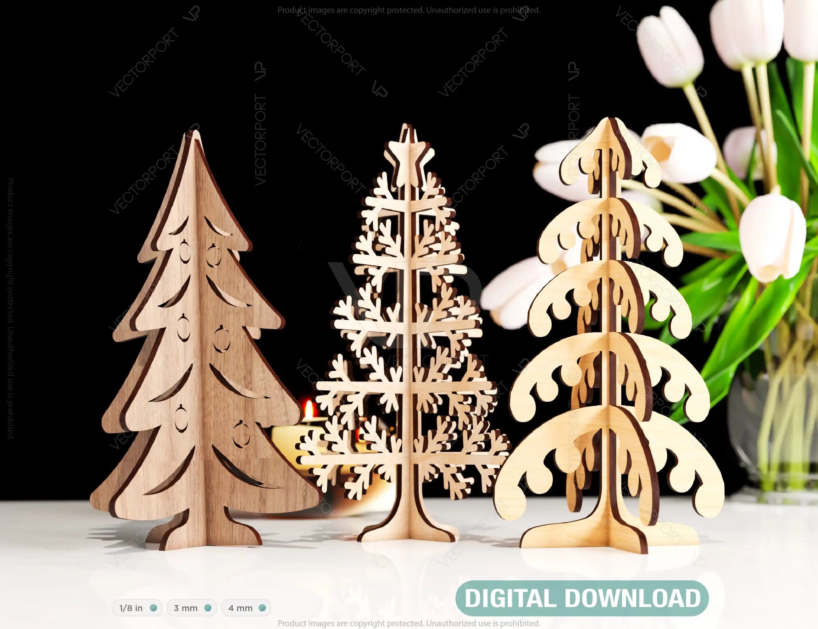 Standing Christmas Trees Laser cut Snowflake SVG Craft templates Cricut Glowforge | SVG |#160| VectorPort