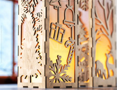 Christmas Decorative Wooden table Lamp Lantern New Year Candle Holder Laser Cut Tea light SVG Cut Plan |#U160|