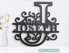 Floral Split Regal Personalized Monogram Alphabet Letters Laser Cut Name Sign Customizable Template |#U161|