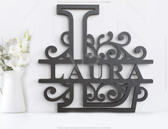 Floral Split Regal Personalized Monogram Alphabet Letters Laser Cut Name Sign Customizable Template |#U161| VectorPort