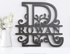 Floral Split Regal Personalized Monogram Alphabet Letters Laser Cut Name Sign Customizable Template |#U161|