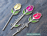 Tulip Personalized Flower Laser Cut Out Art Valentine Day Acrylic wood Flower with name editable Cut Files Digital Product |#U162| VectorPort