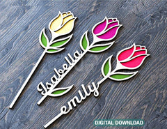 Tulip Personalized Flower Laser Cut Out Art Valentine Day Acrylic wood Flower with name editable Cut Files Digital Product |#U162| VectorPort