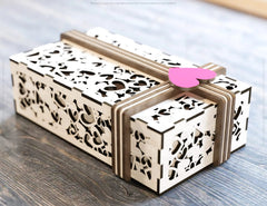 Valentine Day Gift Box with Ribbon Decorative Wooden laser cut jeweler case Wedding Love vector model Digital Download |#U163| VectorPort