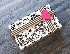 Valentine Day Gift Box with Ribbon Decorative Wooden laser cut jeweler case Wedding Love vector model Digital Download |#U163| VectorPort