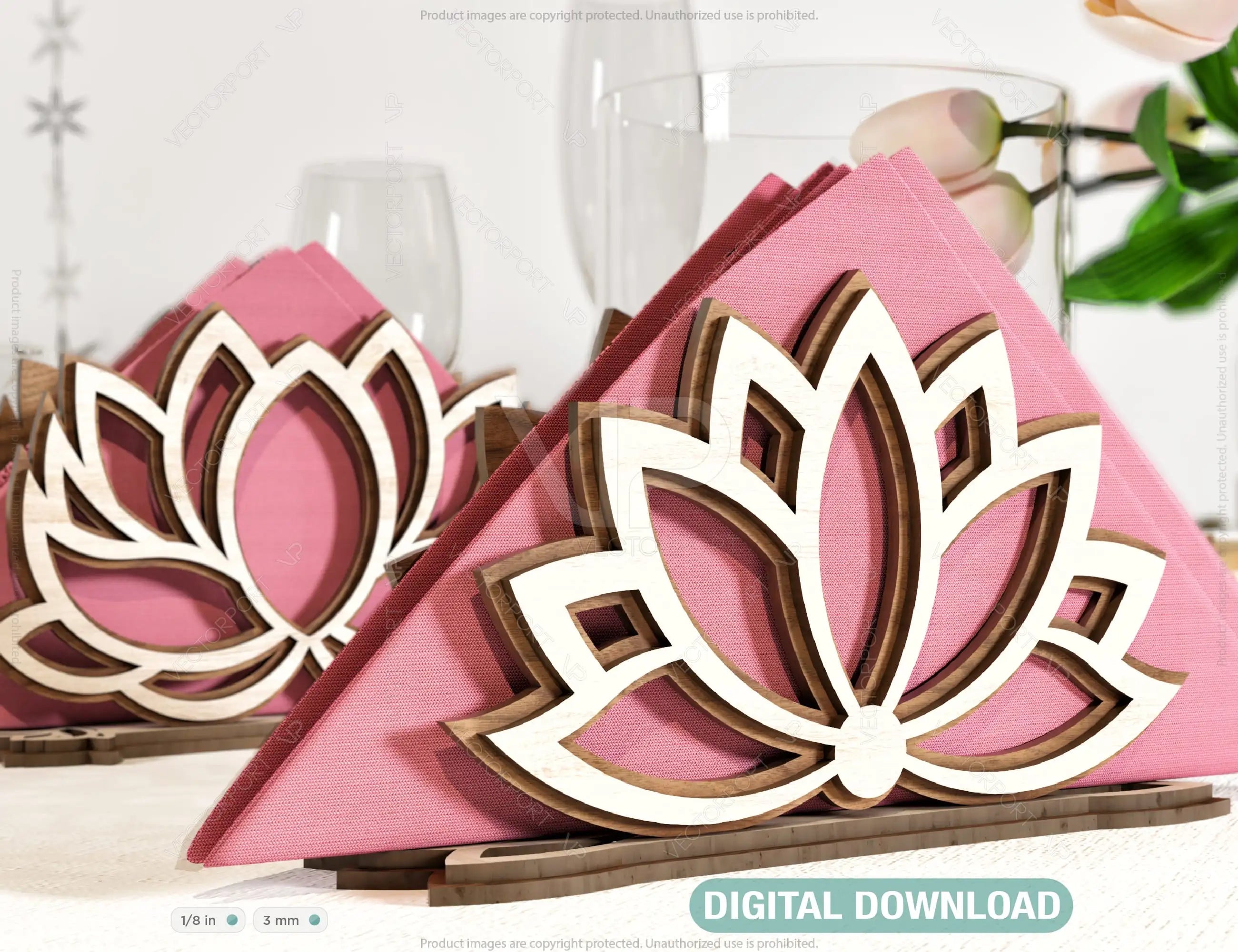 Lotus Flower Decorative Napkin Holder Laser Cut Heart Leaf Rose shape Tabletop wooden holder SVG |#164| VectorPort