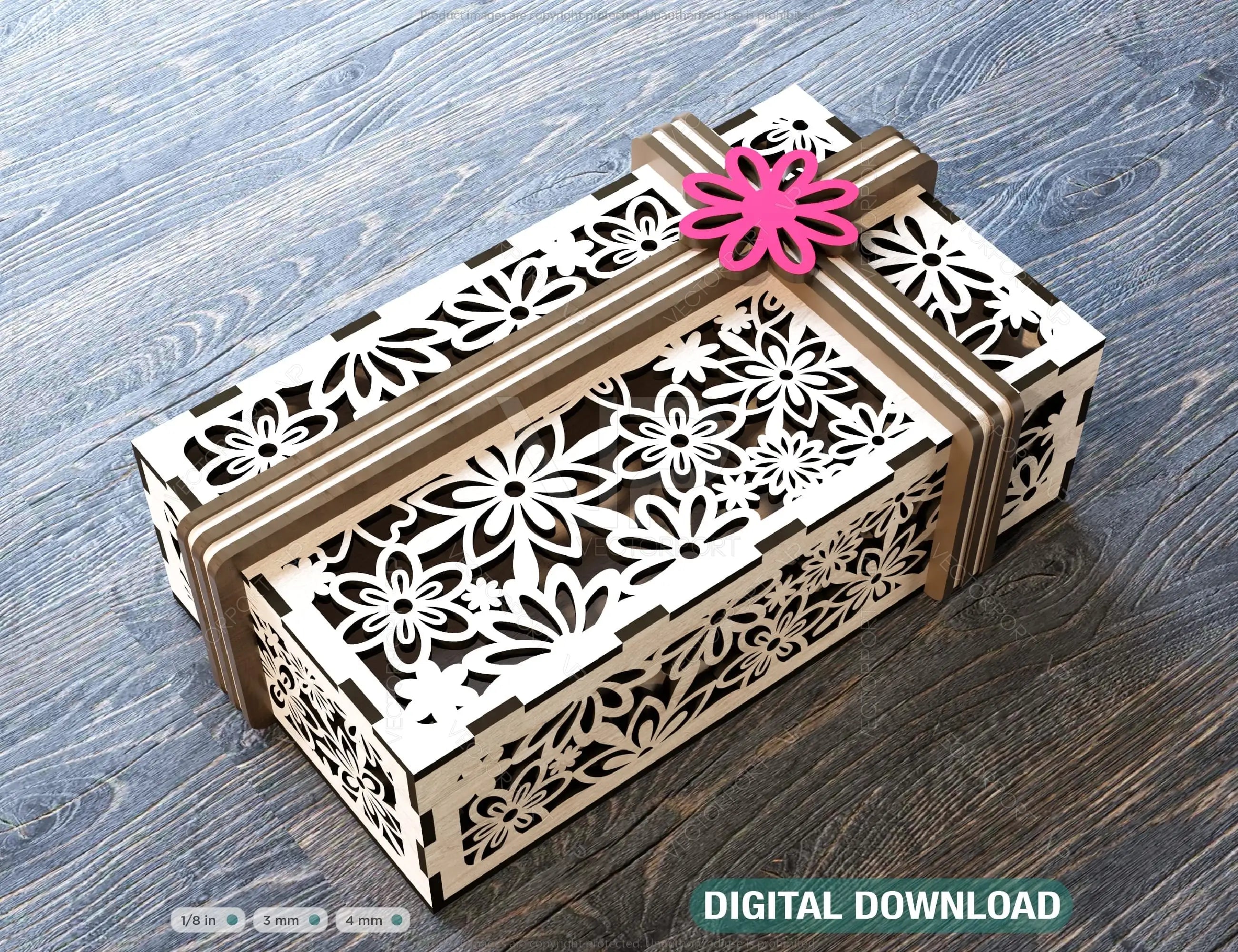 Valentine Day Gift Box with Ribbon Decorative Wooden laser cut jeweler case Wedding Love vector model Digital Download |#U164| VectorPort
