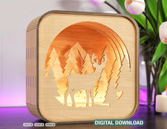 Wooden Night Lamp Deer Forest Scene Multilayer Shadowbox Laser Cut Lampshade Table Tea light |#165|