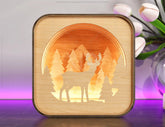 Wooden Night Lamp Deer Forest Scene Multilayer Shadowbox Laser Cut Lampshade Table Tea light |#165|