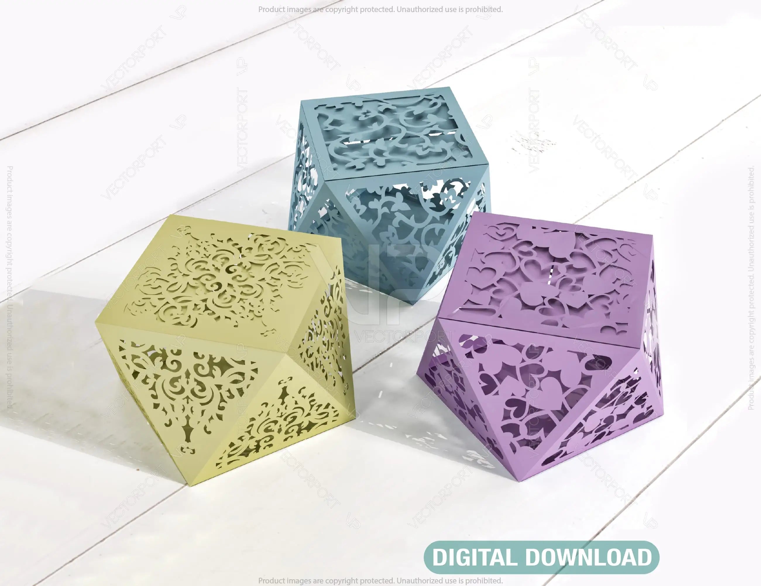 Papercut Craft Paper boxes Packing for Gift Wedding Favors Box Lace Pattern template Files |#166| VectorPort