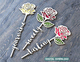 Rose Personalized Flower Laser Cut Out Art Valentine Day Acrylic wood Flower with name editable Cut Files Digital Product |#U169| VectorPort