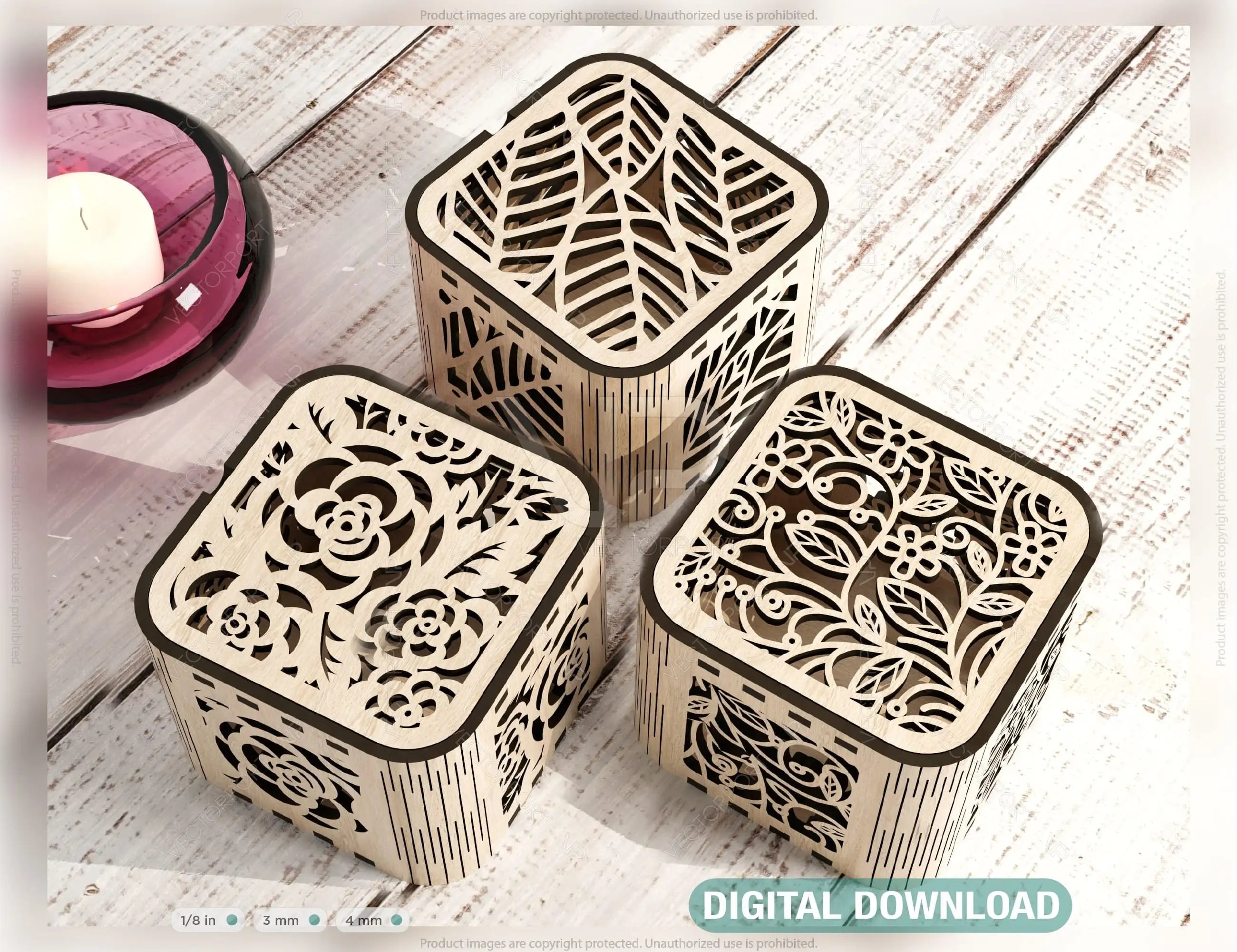Flower Pattern Decorative Wooden Gift box laser cut jeweler case Wedding Love vector model Digital Download |#U170| VectorPort