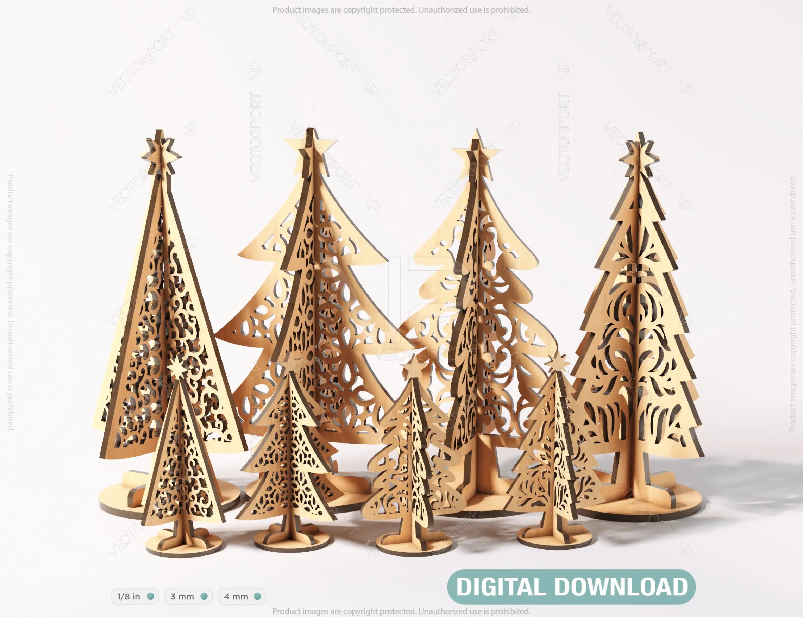 Standing New Year Christmas Trees Laser cut Snowflake SVG Craft templates Cricut Glowforge | SVG |#170| VectorPort