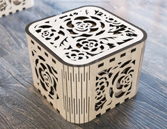 Flower Pattern Decorative Wooden Gift box laser cut jeweler case Wedding Love vector model Digital Download |#U170|