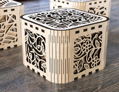 Flower Pattern Decorative Wooden Gift box laser cut jeweler case Wedding Love vector model Digital Download |#U170| VectorPort