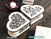 Flower pattern Wooden Heart shaped Jewelry laser cut Box template Wedding Love story vector model Digital Download | SVG, DXF |#U171| VectorPort